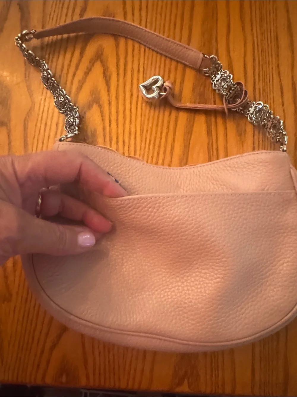 Brighton Blush Pink Floral Appliqué Shoulder Bag with Silver Hardware